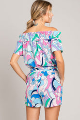 Cotton Bleu Abstract Print Tie Front Shorts with Adjustable Fit and Pockets